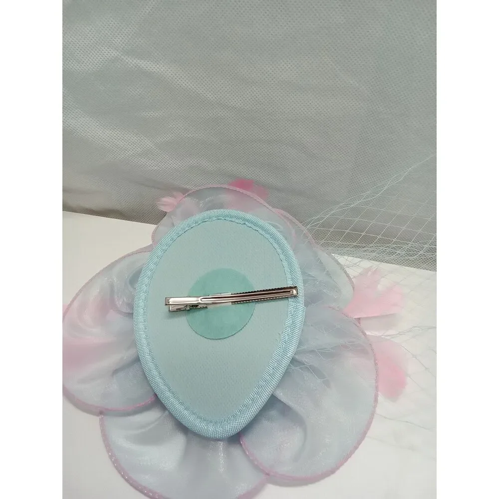 Little girl hair bow and headband pink‎ and blue Easter flower girl wedding